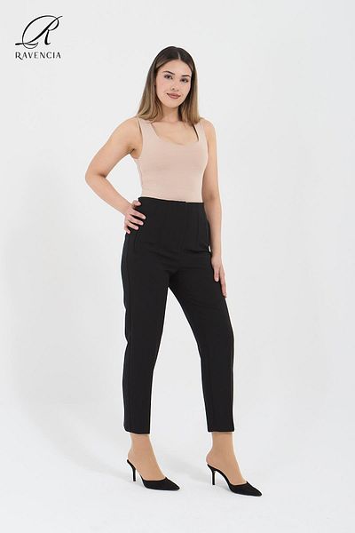Ravencia High Waist Women's Black Fabric Trousers