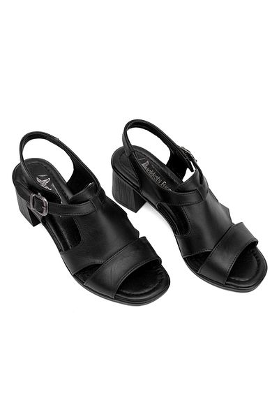 Ayakkabı Fuarı Elit Koc22-02 Women's Genuine Leather Heeled Sandals Black