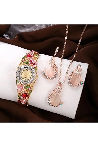 Mumicemum Kore Stili Moda 3D Çiçek Taşlı Süsleme Takı Saat Kombini,