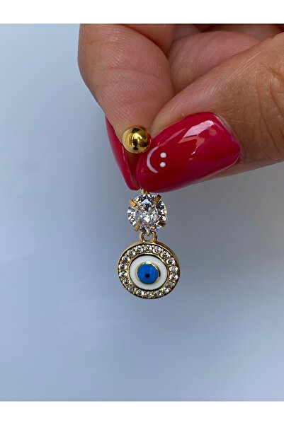 kurukafagift Çelik Nazar Boncuklu Zirkon Taşlı Göbek Piercingi Gold Renk