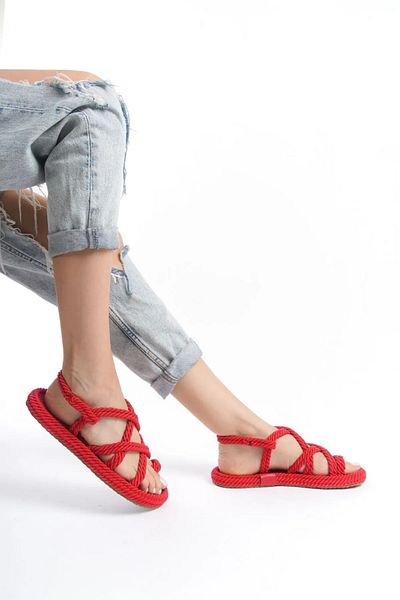 MaiaMarca Maia Bless Red Rope Drawstring Straw Sandals