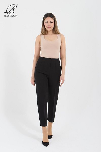 Ravencia High Waist Women's Black Fabric Trousers