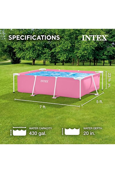 Intex Above-Ground Rectangular Swimming Pool with Dual Outlet, Pink, 2.2m x 58cm by Intex