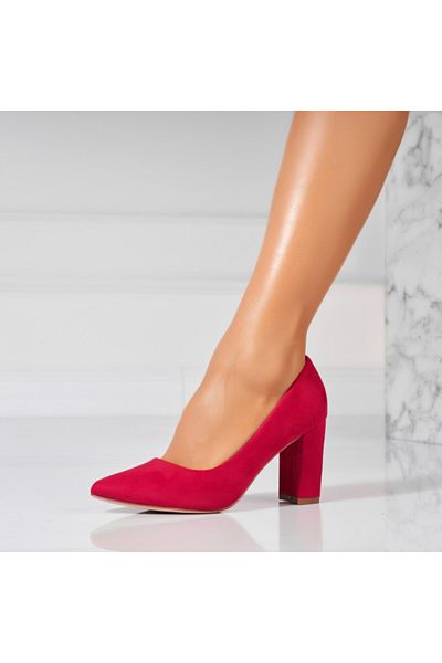 Joana Women's Red Heeled Shoes Made of Ecological Suede Leather Oliwia