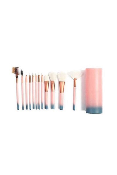 Makeup Set of 12 brushes, Lila Rossa, Pink, with storage holder