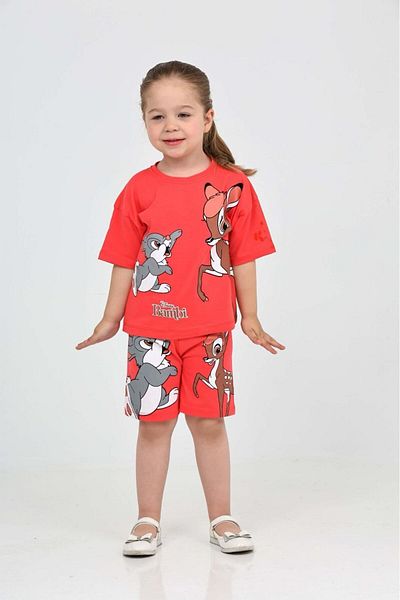 MODA AÇELYA Printed Girl's Compact Combed Cotton Suit with Shorts