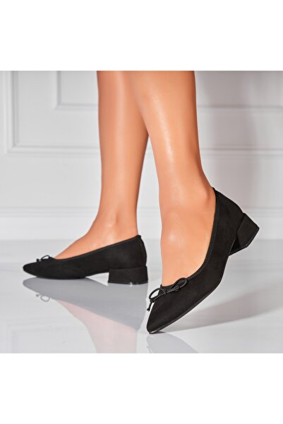 Joana Women's Black Heeled Shoes Made of Ecological Suede Leather Zayda