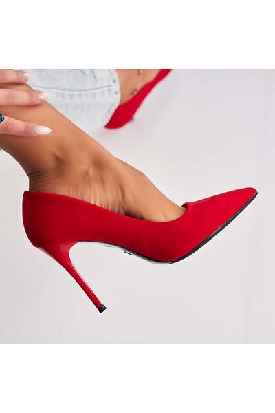 Joana Red Women's Stiletto Shoes Made of Eco-Suede Leather Aurelia