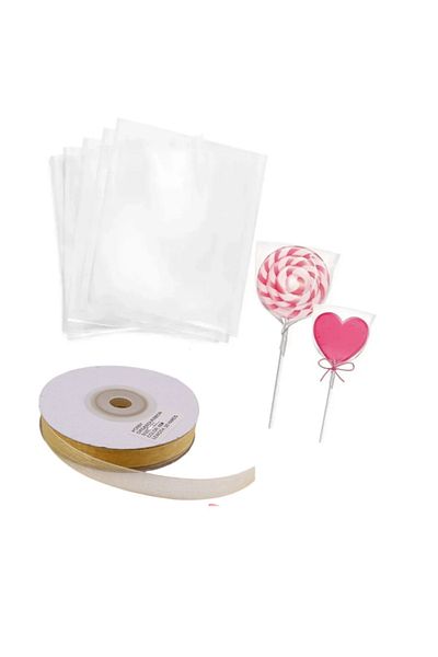 adin tasarım Cookie Bag + Gold Color Ribbon Set 101 Gift Packaging Set Soap Lollipop Bag