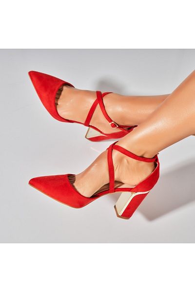 Joana Women's Red Heeled Shoes Made of Eco-Suede Leather Sanah