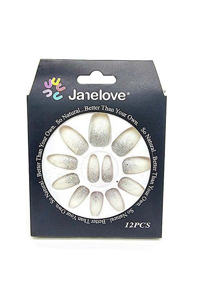 janelove Sada 12 Unghii False Degrade cu Sclipici, Janelove, Alb