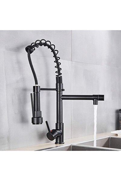 İyem Spiralli Çift Başlı Mat Siyah Endüstriyel Lux Mutfak Musluk Evye Bataryası Tr.yerli Üretim