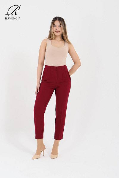 Ravencia Women's Model High Waist Fabric Light Burgundy Trousers