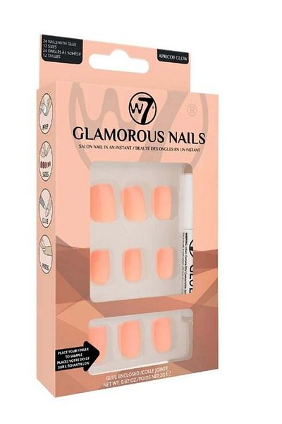 w7 Set Unghii False, W7, Glamorous Nails, Apricot Glow, 24 Bucati, Lipici inclus