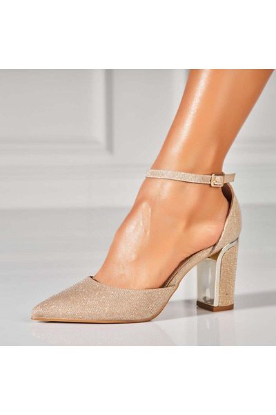 Joana Women's Rose Gold Glitter Heeled Shoes Juelz
