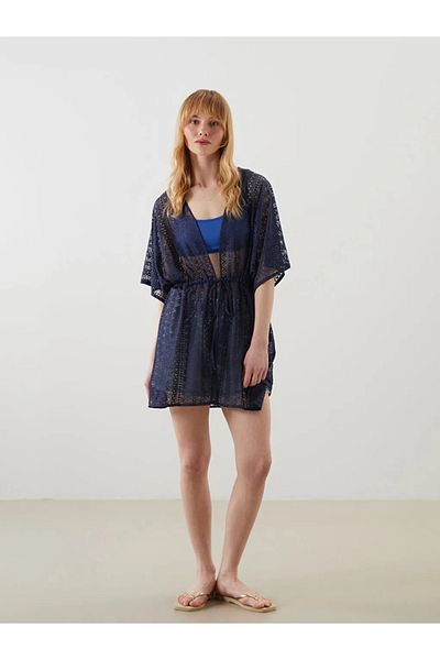 LC Waikiki Φόρεμα παραλίας LCW DREAM Navy Blue Shawl γιακά με δαντέλα