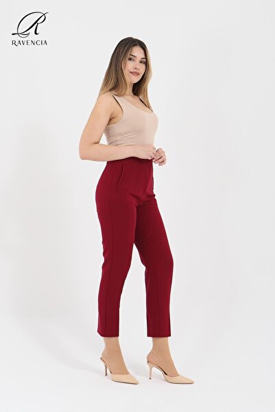 Ravencia Women's Model High Waist Fabric Light Burgundy Trousers