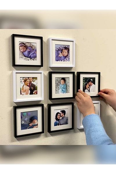 Tasarım 14X14Cm Black Pola Square Photo Frame with Adhesive Removable Mat - Pack of 6