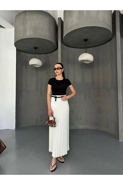 Julidress Λευκή ελαστική μέση Premium πλισέ φούστα