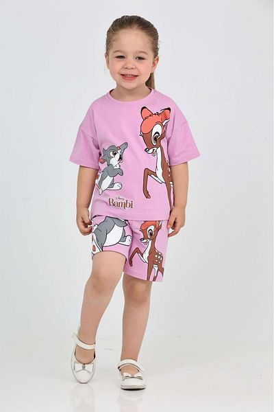 MODA AÇELYA Printed Girl's Compact Combed Cotton Suit with Shorts