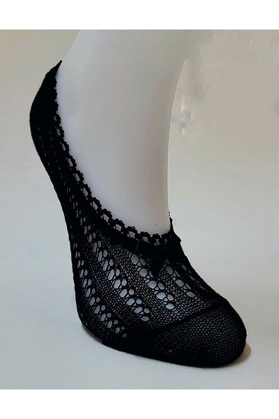 ALYA Women's Mesh Lace 10 Piece Cotton Invisible Ballerina Socks Black