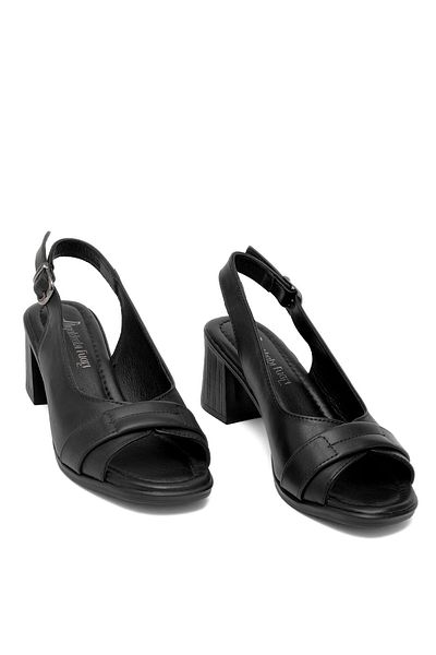 Ayakkabı Fuarı Elit Koc22-18 Women's Genuine Leather Heeled Sandals Black