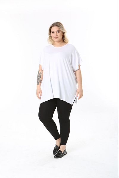 tıgersıze Women's Large Size Oversize Model Unprinted Stretch Lycra Soft Fabric Viscos Bluz