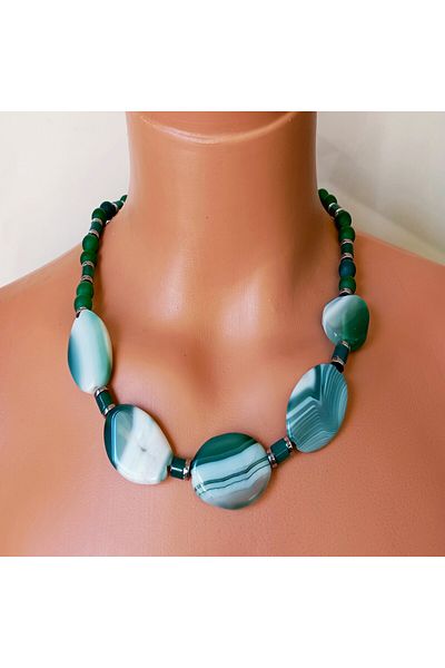 Asteria Elite Green Agate Evil Eye Protection Peace and Luck Necklace Bracelet Set