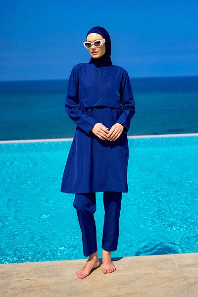 Riva Mera Navy Blue Full Covered Hijab Swimsuit Set 3 Pieces A2503-2