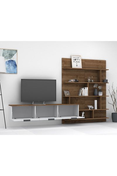 SAHABA Soft Line TV Table - Walnut and White