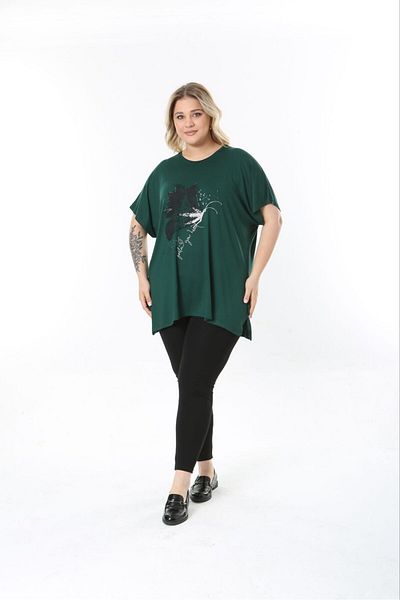 tıgersıze Women's Large Size Oversize Model Butterfly Patterned Soft Fabric Viscos Bluz
