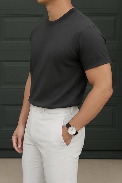 Delpino Μπλουζάκι με λαιμόκοψη Comfort Άνετη Εφαρμογή Χτενισμένη Βαμβακερή