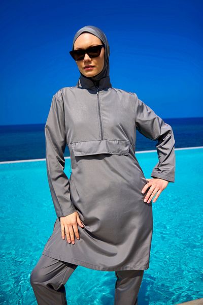 Riva Mera Smoked Full Covered Hijab Swimsuit Set 3 Pieces A2503-4