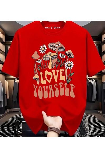 New Shine In Cart 6 or More Purchases Get 1 T-Shirt Gift - Love Yourself Printed Large Size Oversize T-Shirt