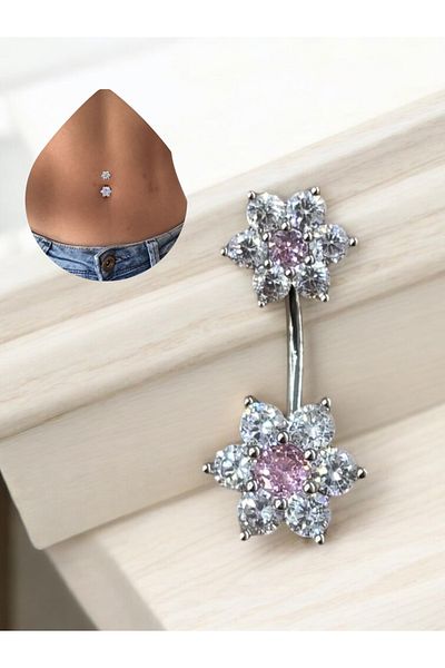 Takayrum Steel Stone Daisy Detailed Navel Piercing