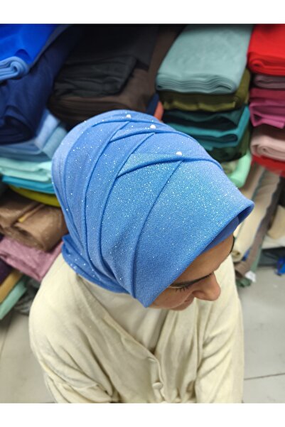 Gülnur tasarım Simli indigo özel model, hazir duvak, hazır türban, hazır şal
