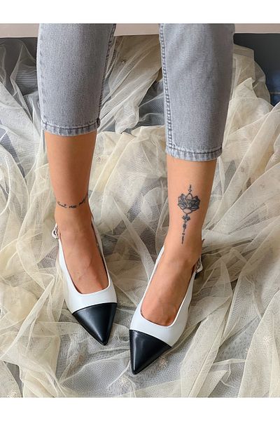 BERFONA Di̇bba White Black 5 cm Heel Sandals