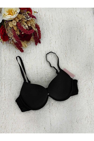 DÜVEN Push up Double Padded Black Bra - Pop up Double Support Single Top