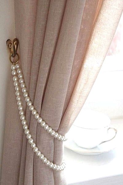 Emtory Home 2 bucăți decorative crem perle dublu rând metal inel ornamente și suport pentru perdele