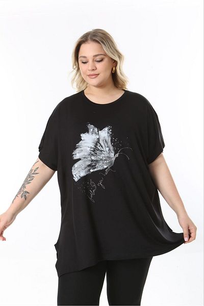 tıgersıze Women's Large Size Oversize Model Butterfly Patterned Soft Fabric Viscos Bluz