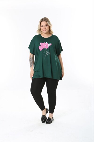 tıgersıze Women's Large Size Oversize Model Pink Flower Patterned Soft Fabric Viscos Bluz