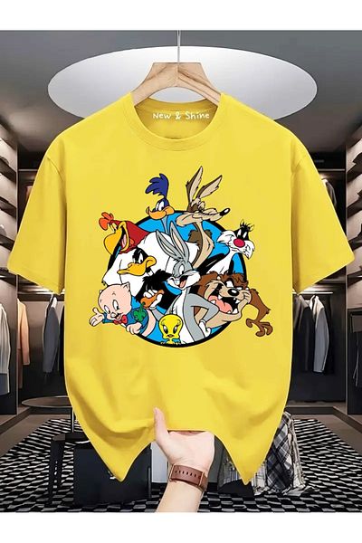 New Shine 1 тениска е подарък при покупка на 6 или повече в количката - тениска с щампа Looney Tunes Oversize