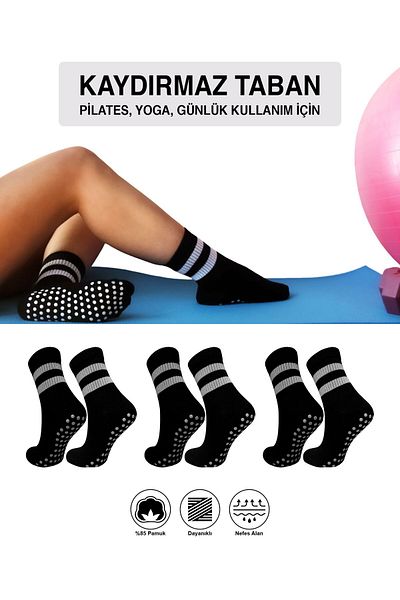 Sweex Women's Anti-Slip Sole Pilates Yoga and Daily Use Socks 3 Pack