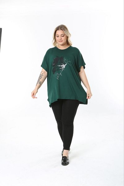 tıgersıze Women's Large Size Oversize Model Butterfly Patterned Soft Fabric Viscos Bluz
