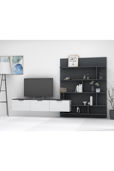SAHABA Soft Line TV Table - Grey and White