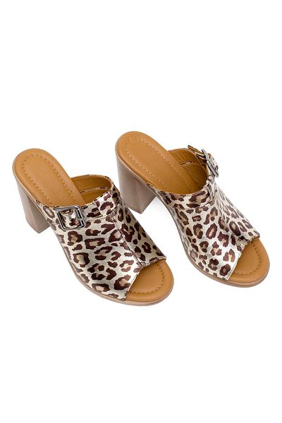 Ayakkabı Fuarı Elit Koc17-03 Women's Genuine Leather Heeled Slippers Leopard Style