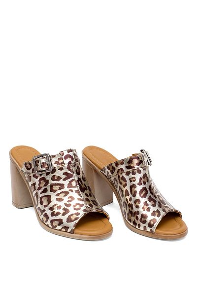 Ayakkabı Fuarı Elit Koc17-03 Women's Genuine Leather Heeled Slippers Leopard Style