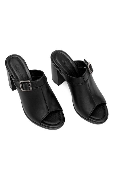Ayakkabı Fuarı Elit Koc17-03 Papuci cu toc din piele naturală pentru femei, negri