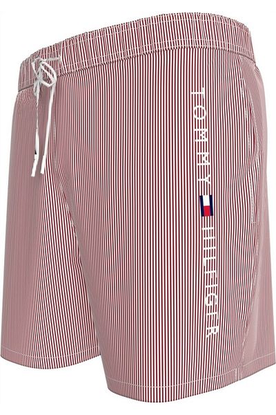 Tommy Hilfiger Men's Th Medium Length Striped Swim Shorts - Red