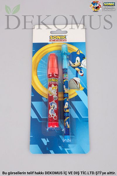 Sonic مجموعة قرطاسية سونيك المرخصة مكونة من قطعتين - قلم رصاص وقلم رصاص ومضرب مع ممحاة